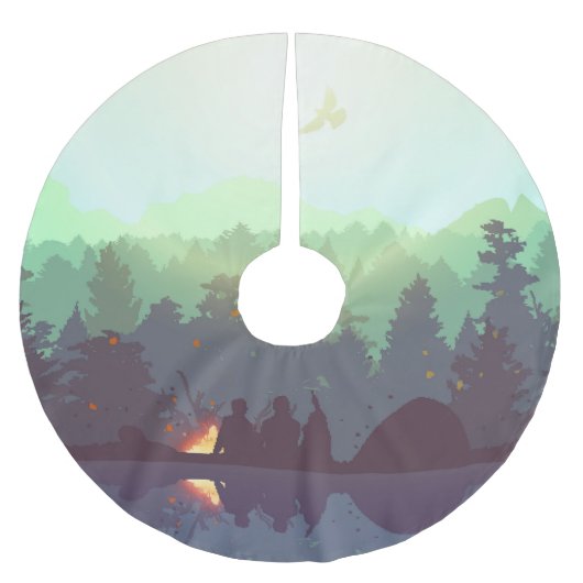 Camping Adventure Forest Mountain Illustration Polyester Weihnachtsbaumdecke (Vorderseite)