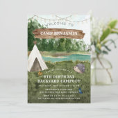 Camping Adventure Geburtstagsparty Einladung (Stehend Vorderseite)