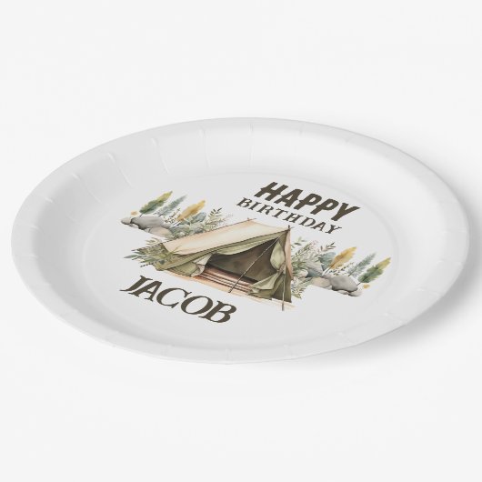 Camping Adventure Kindergeburtstag Party Pappteller (Schrägansicht)