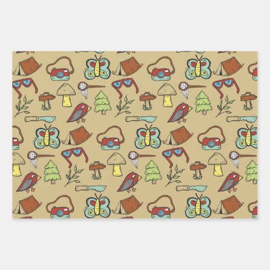 Camping Adventure Outdoor Wrapping Paper Set Geschenkpapier Set (Vorderseite)