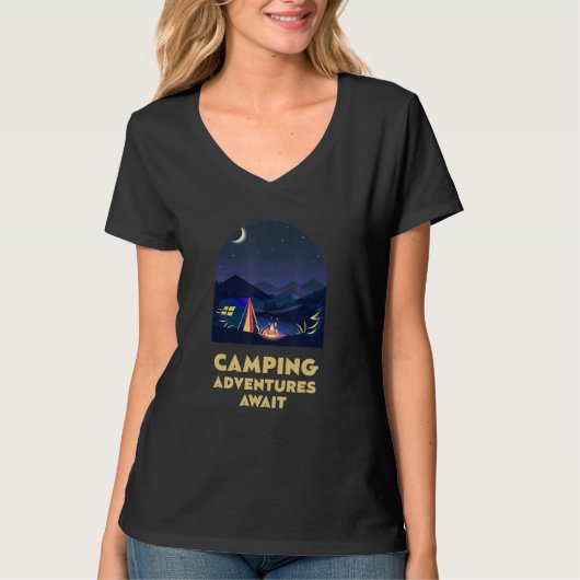 Camping Adventures Await Camper Vacation Camp Trip T-Shirt (Vorderseite)