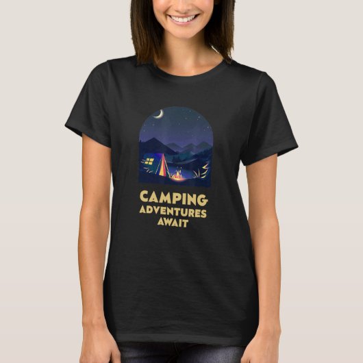 Camping Adventures Await Camper Vacation Camp Trip T-Shirt (Vorderseite)