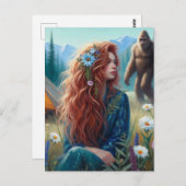 Camping auf der Wiese mit Sasquatch Postkarte (Vorne/Hinten)