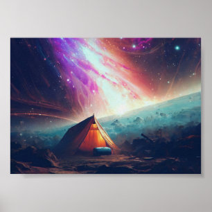 Camping auf einem Kometen im Weltraum Poster