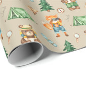 Camping aus Holz Kid Aquarellmuster Geschenkpapier (Rolleneckpunkt)