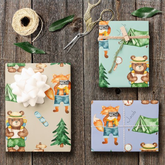 Camping aus Holz Kid Aquarellmuster Geschenkpapier Set