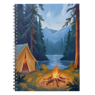 Camping-Ausflug Wald Lagerfeuer Zelt Aquarell Notizblock