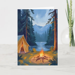 Camping-Ausflug Wald Lagerfeuer Zelt Wasserfarbe Karte