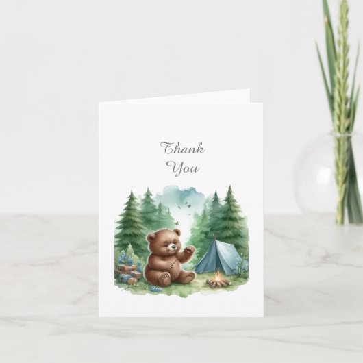 Camping Baby Bear Babydusche Vielen Dank Note Card Dankeskarte (Vorderseite)
