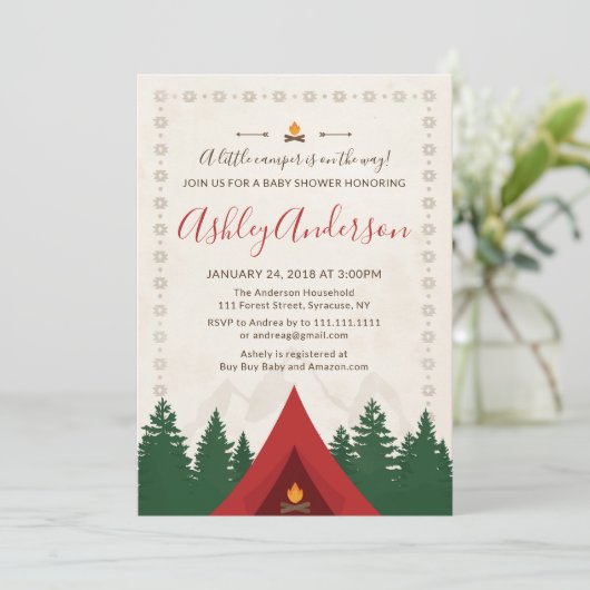 Camping Baby Dusche Einladung (Stehend Vorderseite)