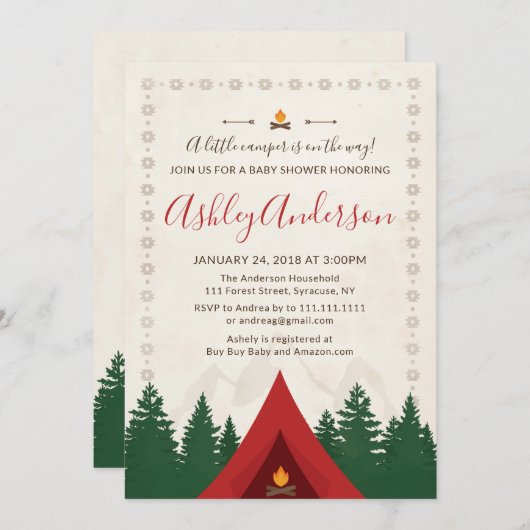 Camping Baby Dusche Einladung (Vorne/Hinten)