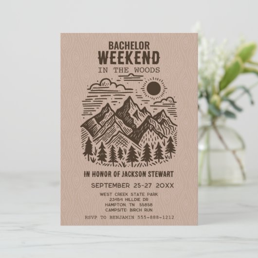 Camping Bachelor Party Einladung (Stehend Vorderseite)