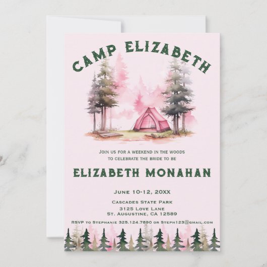 Camping Bachelorette Einladung (Vorderseite)