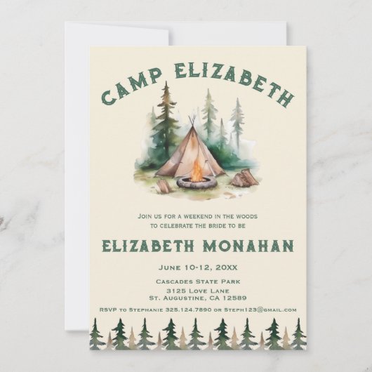 Camping Bachelorette Einladung (Vorderseite)