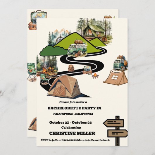Camping Bachelorette Wochenende Einladung (Vorne/Hinten)