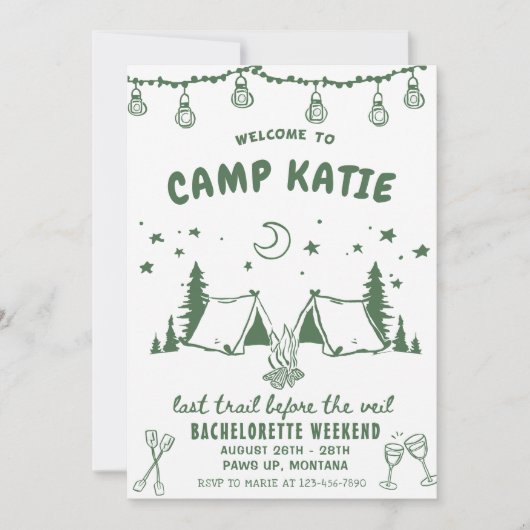 Camping Bachelorette Wochenende Einladung (Vorderseite)