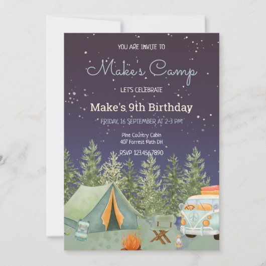 Camping Backpack Boy Birthday Einladung (Vorderseite)