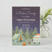 Camping Backpack Boy Birthday Einladung (Stehend Vorderseite)