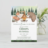 Camping Bear Fox's mehr Spaß mit Freunden Geburtst Einladung (Stehend Vorderseite)