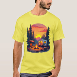 Camping bei Sonnenuntergang im Wald T-Shirt
