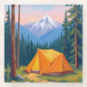 Camping-Berg-Aquarellmalerei Glasuntersetzer (Vorderseite)