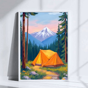 Camping-Berg-Aquarellmalerei Natur Poster