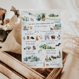 Camping Berge Sommer-Roadtrip-Reiseplan Einladung