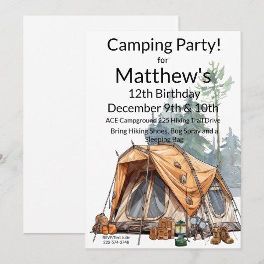 Camping Birthday Einladung (Vorne/Hinten)