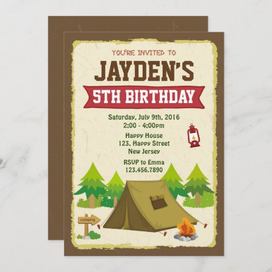 Camping Birthday Einladung (Vorne/Hinten)
