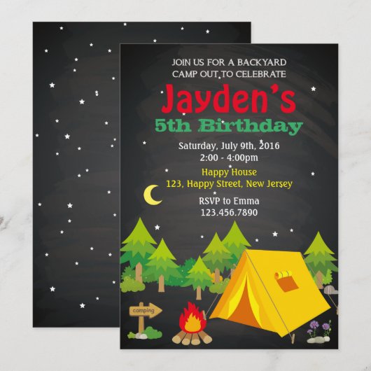 Camping Birthday Einladung (Vorne/Hinten)