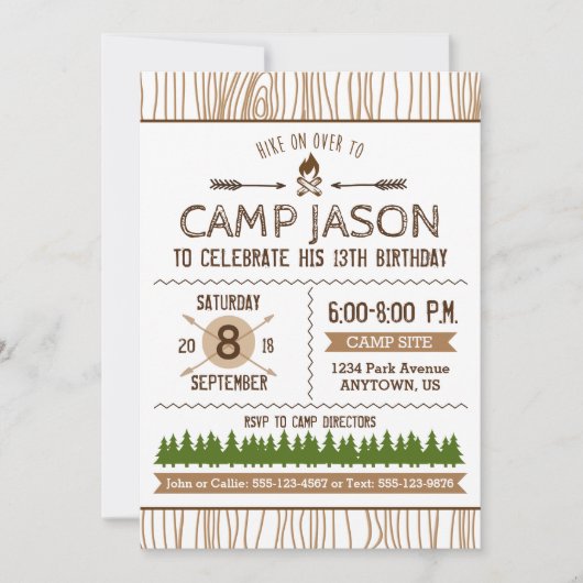 Camping Birthday Einladung (Vorderseite)