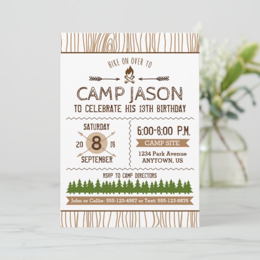 Camping Birthday Einladung (Stehend Vorderseite)