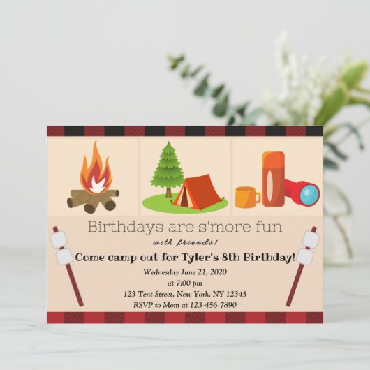 Camping Birthday Einladung (Stehend Vorderseite)