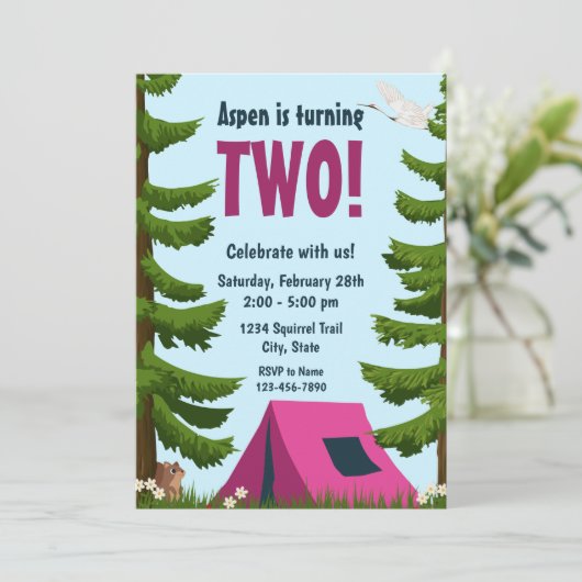 Camping Birthday Einladung (Stehend Vorderseite)