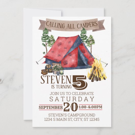 Camping Birthday Einladung (Vorderseite)