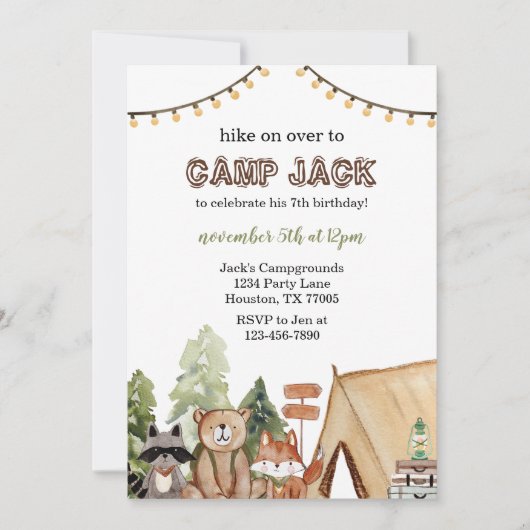Camping Birthday Einladung (Vorderseite)