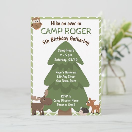 Camping Birthday Einladung (Stehend Vorderseite)