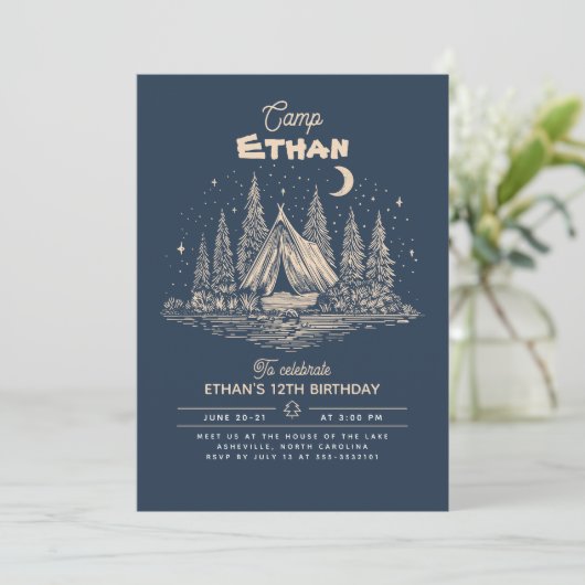Camping Birthday Invitation Einladung (Stehend Vorderseite)