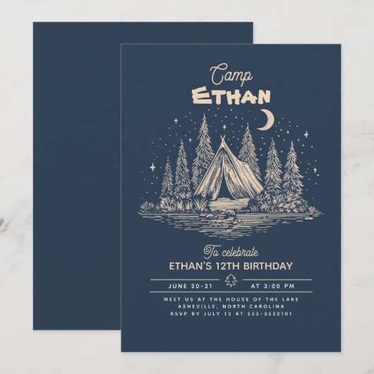 Camping Birthday Invitation Einladung (Vorne/Hinten)