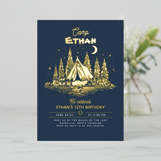 Camping Birthday Invitation Folieneinladung (Stehend vorne)