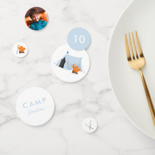 Camping Birthday Party Blue Tent Foto Konfetti