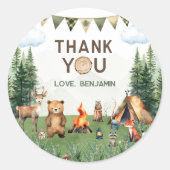 Camping Birthday Party Danke Runder Aufkleber (Vorderseite)