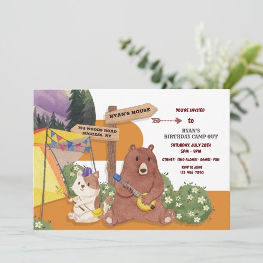 Camping Birthday Party Einladung (Stehend Vorderseite)