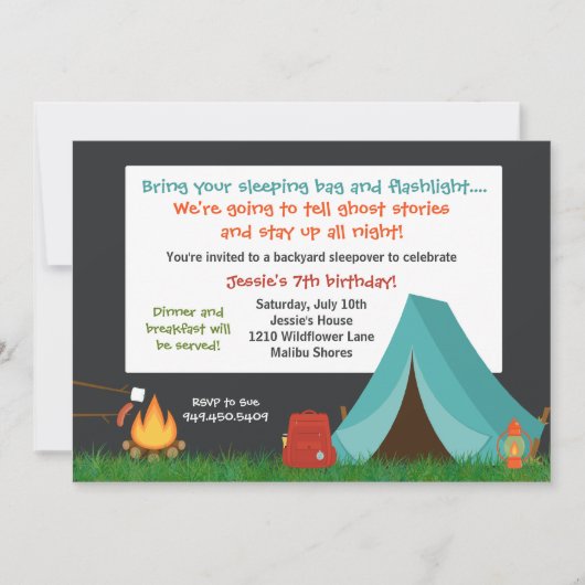 Camping Birthday Party Einladung (Vorderseite)