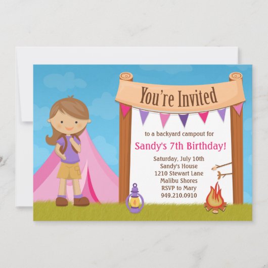 Camping Birthday Party Einladung (Vorderseite)