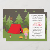 Camping Birthday Party Einladung für Mädchen (Vorne/Hinten)