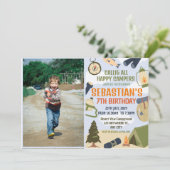 Camping Birthday Party Moderne Kinder Einladung (Stehend Vorderseite)