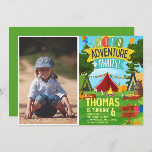 Camping Birthday Party Moderne Kinder Einladung (Vorne/Hinten)