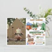 Camping Birthday Party Moderne Kinder Einladung (Stehend Vorderseite)