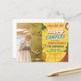 Camping Birthday Party Moderne Kinder Postkarte